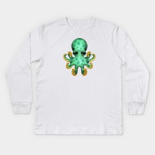 Cute Green Baby Octopus Kids Long Sleeve T-Shirt